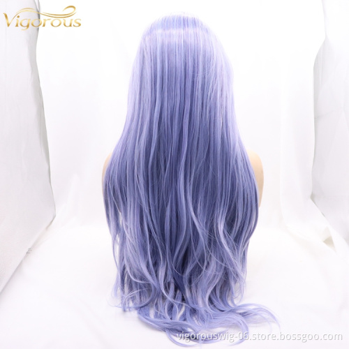 Vigorous mono long purple premium high quality straight wholesale black women synthetic hair wigs with lace front